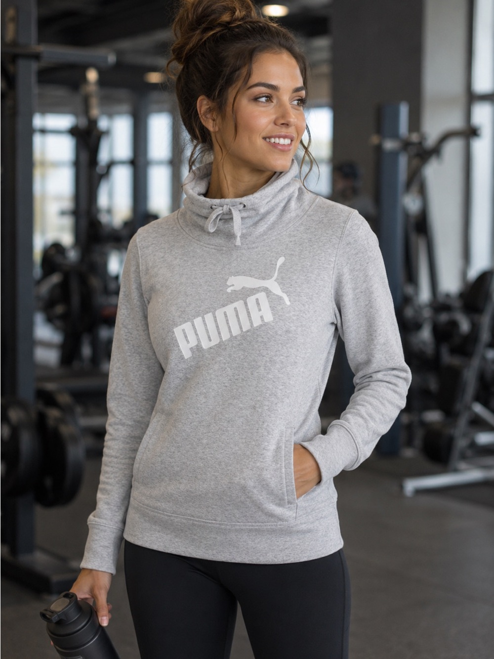 PUMA gray high neck drawstring hoodie size Medium